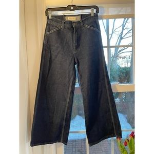 Madewell wide leg crop jeans, lace up detail at bk